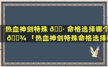 热血神剑特殊 🕷 命格选择哪个 🌾 「热血神剑特殊命格选择哪个技能」